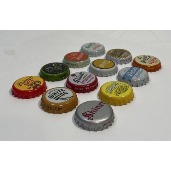 Lot of 12 Different Shiner Bock Texas Beer Bottle Caps Twist Top Lid - Picture 9 of 9